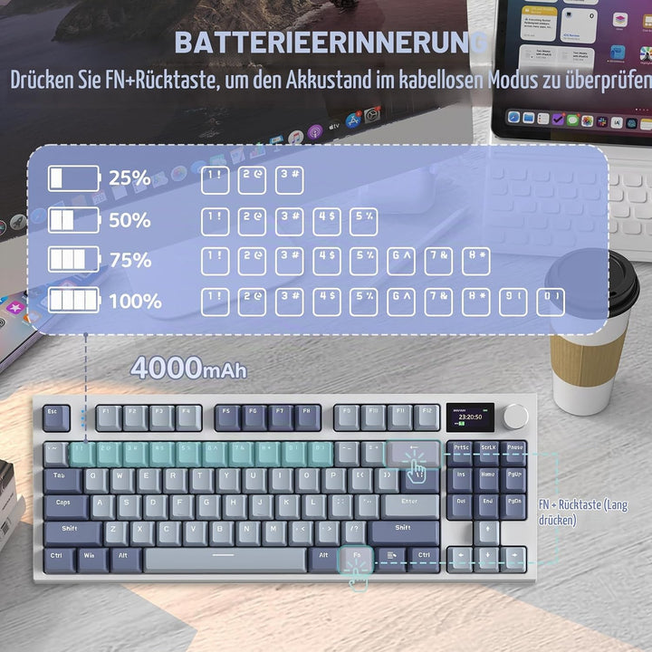VGN GAMEPOWER RK86 Mechanische Gaming Tastatur Kabellos 75% Prozent TKL, 2,4G Wireless/Bluetooth/USB