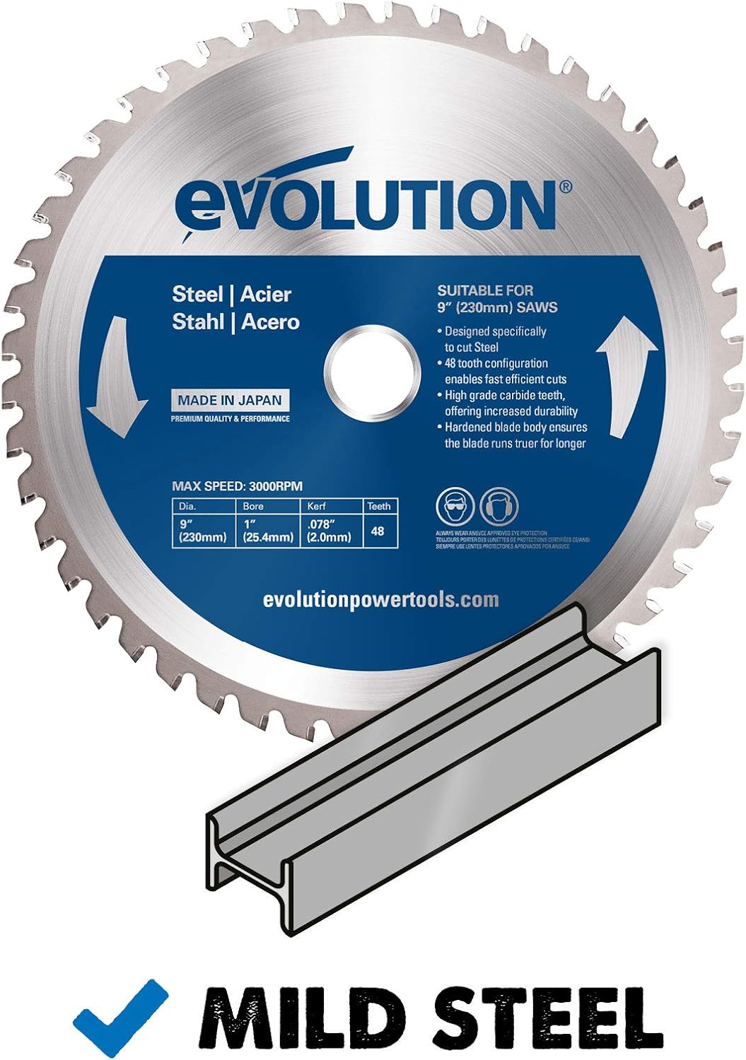 Evolution Evoblade 230 AL Kreissägeblatt für Stahl, 230 mm, Wolframcarbid (TCT)