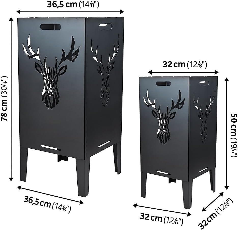 Feuertonne Hirsch & Löwe - Massive Feuerkorb Feuerschale aus Stahl Outdoor Firepit mit Motiv Stabil,