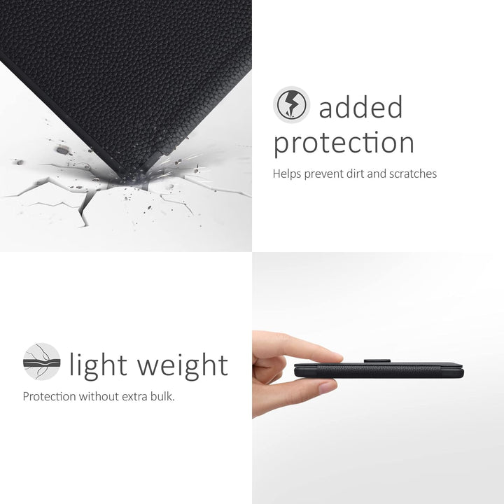 kalibri Klapphülle kompatibel mit Kobo Libra 2 - Leder Hülle eReader mit Litchi-Struktur - Schwarz,