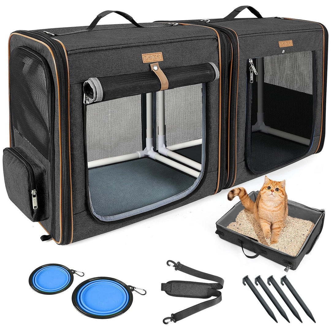 2-in-1 Hundebox Transportbox Katze für Mittelgrosses Haustier, Faltbare Katzentransportbox mit Stark
