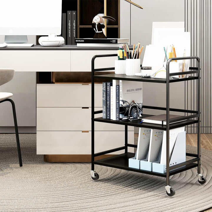Servierwagen,3 Ebenen Servicefahrzeug aus Metall mit Rollen, für kleine Räume, Küche, Esszimmer, Bar