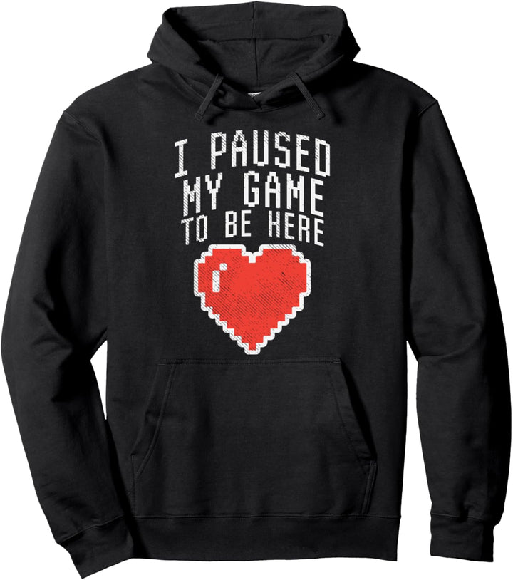 Paused My Game Heart Funny Valentines Day Gaming Gamer Gift Pullover Hoodie