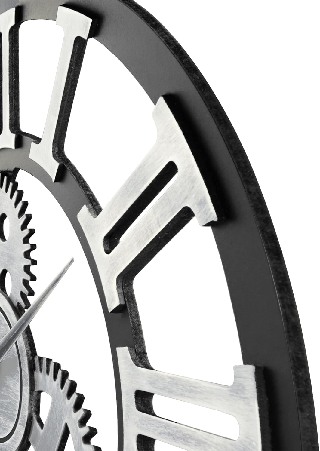 Lafocuse Holz Wanduhr Industrial Silber, Lautlos Wanduhr Vintage Gross 60cm XXL, Zahnrad Wanduhr Röm