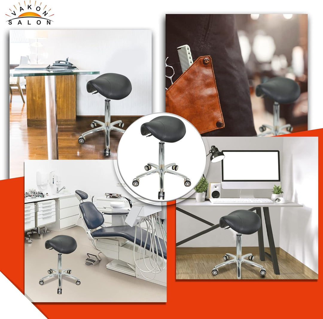 VAKON SALON - Ergonomischer Sattelhocker auf Rollen, höhenverstellbar von 55-75 cm - Drehhocker, Rol