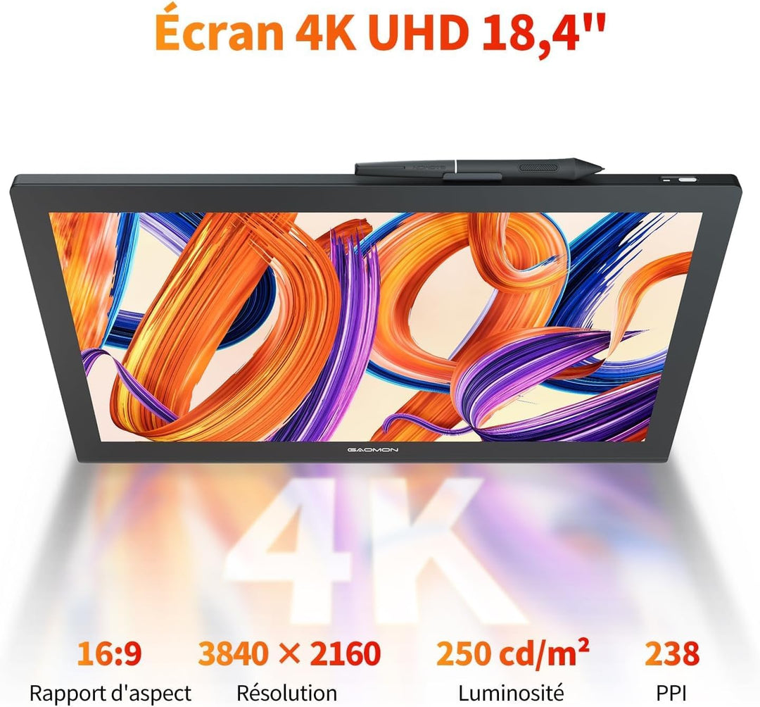 GAOMON Pro 19 Grafiktablett mit Display, G-Pro Stift mit 16384 Druckstufen,18,4 Zoll 4K UHD Immersiv