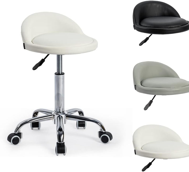 Mingone Bürohocker mit Rollen Arbeitshocker Weiss Rollhocker Höhenverstellbar Sitzhocker 360° Drehba
