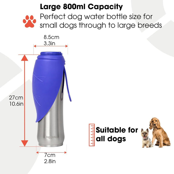 Dog Mate Edelstahl-Reiseflasche für Hunde – Tragbare Wasserflasche mit angebauter Trinkschale