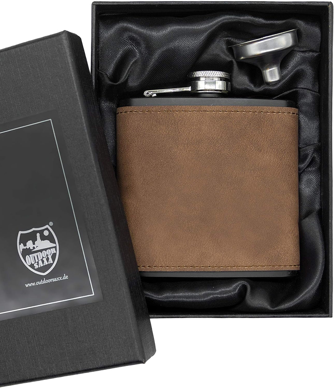Edelstahl Flachmann im Wild-Leder Design, 175 ml, in Geschenk-Box, schwarz-braun