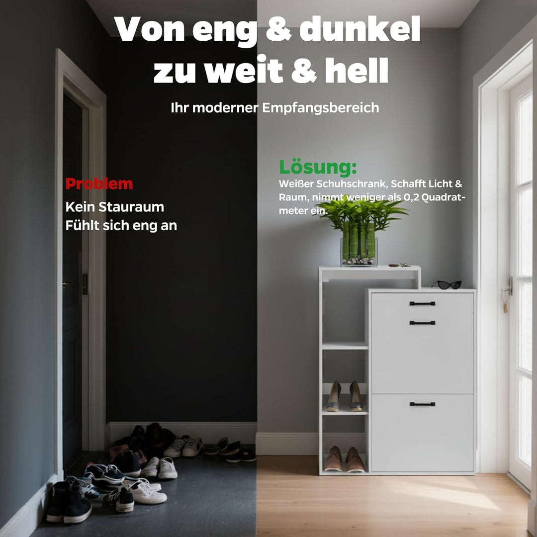 Schuhschrank schmal schwarz mit Schublade & Rattan-Dekor – eleganter Schuhkipper schwarz für Flur &