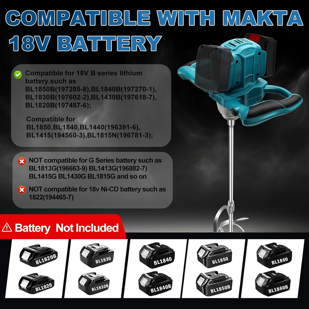 Akku Farbmörtelrührer Kompatibel mit Makita 18V Batterie, Brushless Rührwerk Zementmischer 6-Gang-Ge