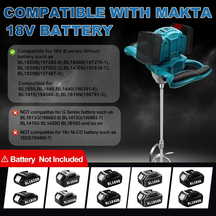 Akku Farbmörtelrührer Kompatibel mit Makita 18V Batterie, Brushless Rührwerk Zementmischer 6-Gang-Ge