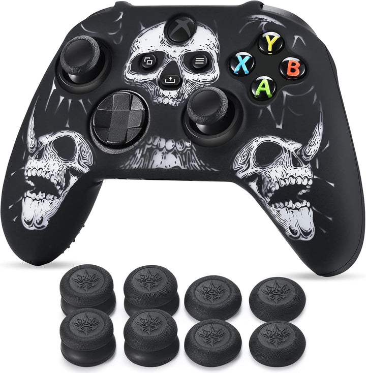 Laserschnitzen Silikon Hülle Haut für Xbox Series X/S Controller x 1 (Weiss) mit Pro Thumb Grips Auf