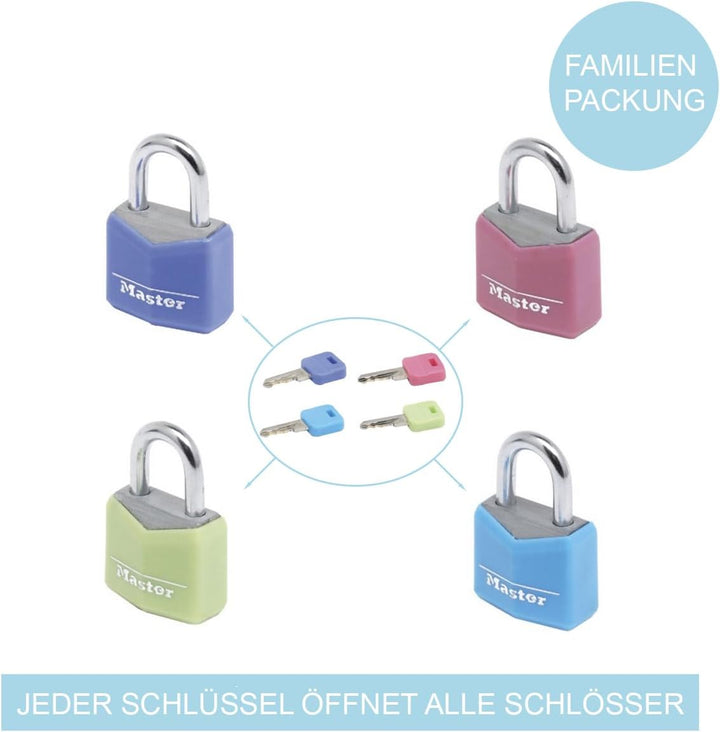 Master Lock 20 mm breites Vorhngeschloss mit massivem Aluminiumgehuse und Abdeckung, verschiedene Fa