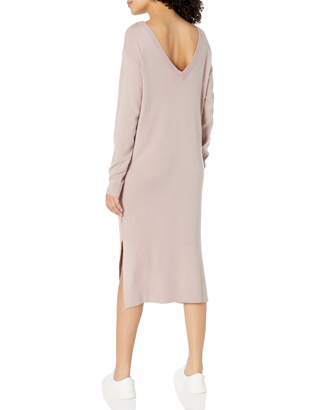 The Drop Damen Suki Rib Midi V-Back Dress Dresses M Rosa, M Rosa