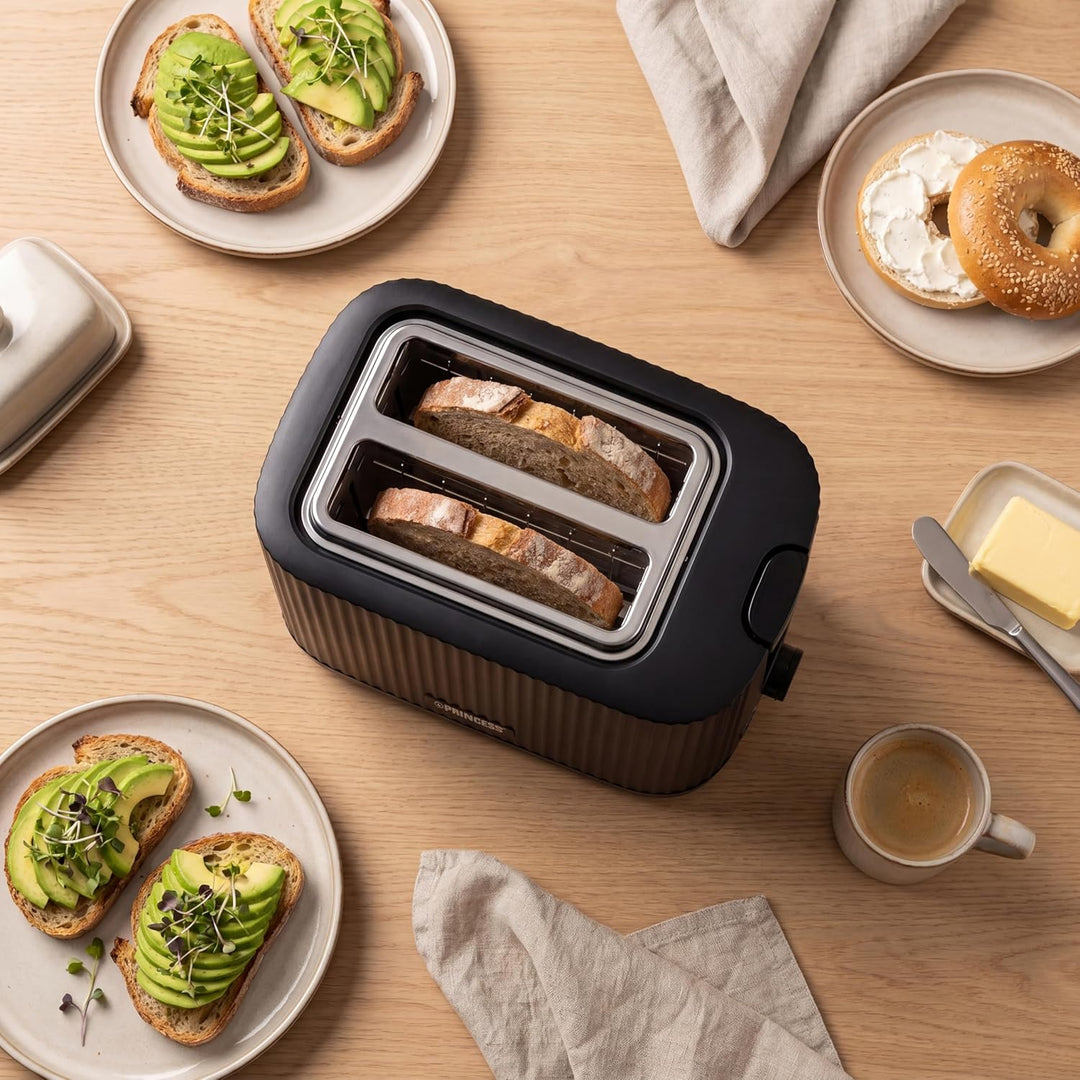Princess Toaster Wave Edelstahl-Optik, 2 Scheiben, 7 Bräunungsstufen, Auftau- und Aufwärmfunktion, K
