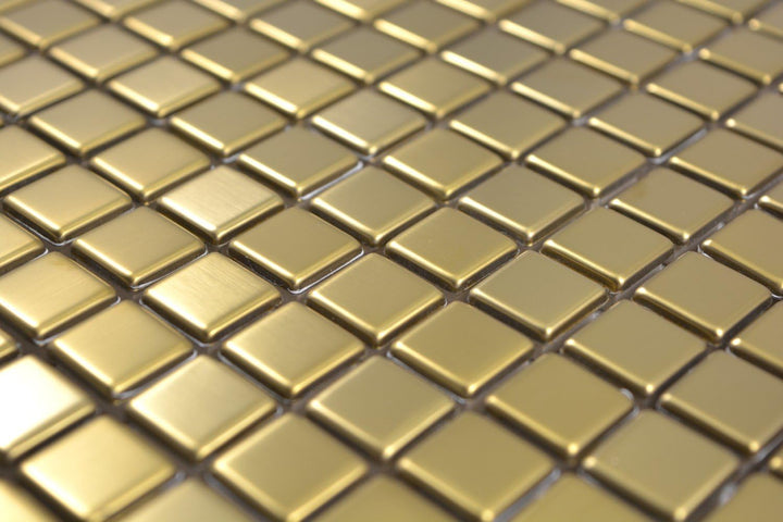 Mosaik Fliese Edelstahl gold Gold Stahl gebürstet für WAND BAD DUSCHE KÜCHE FLIESENSPIEGEL THEKENVER