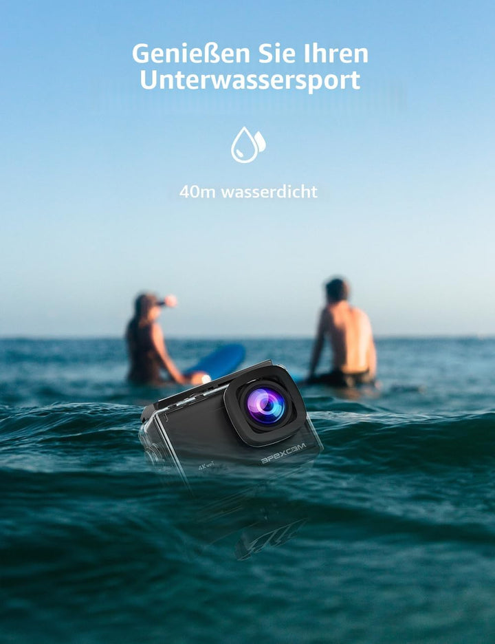 Apexcam 4K Action Cam 20MP mit 64GB Speicherkarte WiFi Sports Kamera Ultra HD Unterwasserkamera 40m