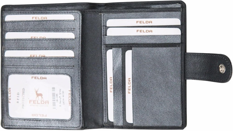 Felda - Damen Geldbörse mit 23 Kartenfächern & Münzfach - RFID-Blocker - aus Echtleder - gross - Dun