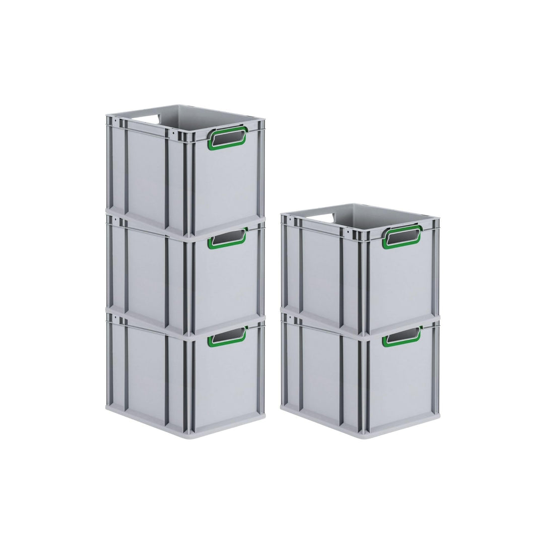 SuperSparSet 5x Eurobox NextGen Color | HxBxT 32x30x40cm | 30 Liter | Griffe grün offen | Glatter Bo