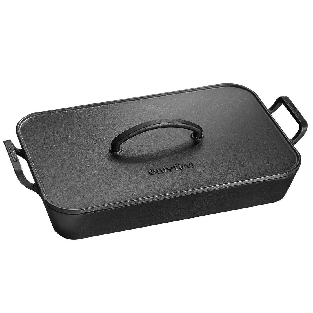 Onlyfire Gusseisen Bräter Rechteckig mit Deckel, 42cm XL Schmortopf, Induktionsgeeignet Gänsebräter