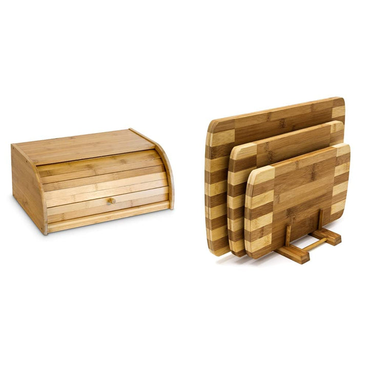 Relaxdays Brotkasten Bambus HBT: 16,5 x 40 x 27,5 cm Rollbrotkasten für aromadichte Brot, natur & Sc