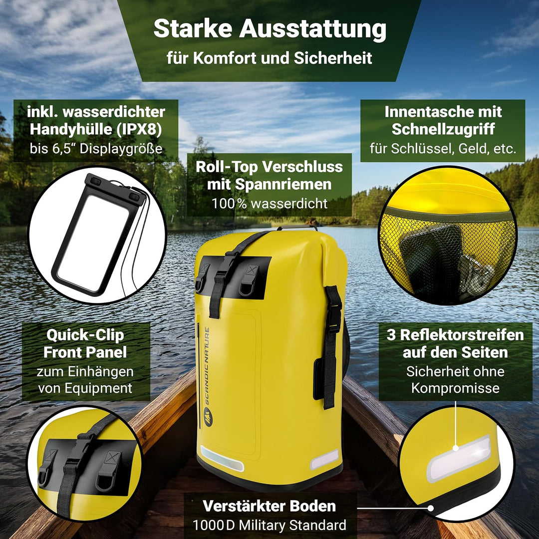 PIONEER wasserdichter Rucksack mit Rolltop Verschluss 35L 55L schwarz gelb oliv-grün - extra robust