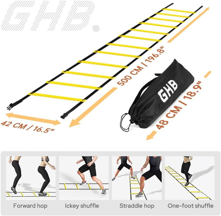 GHB Koordinationsleiter Fussball Trainingszubehör Trainingsleiter mit Tasche 6m für Fussball Trainin
