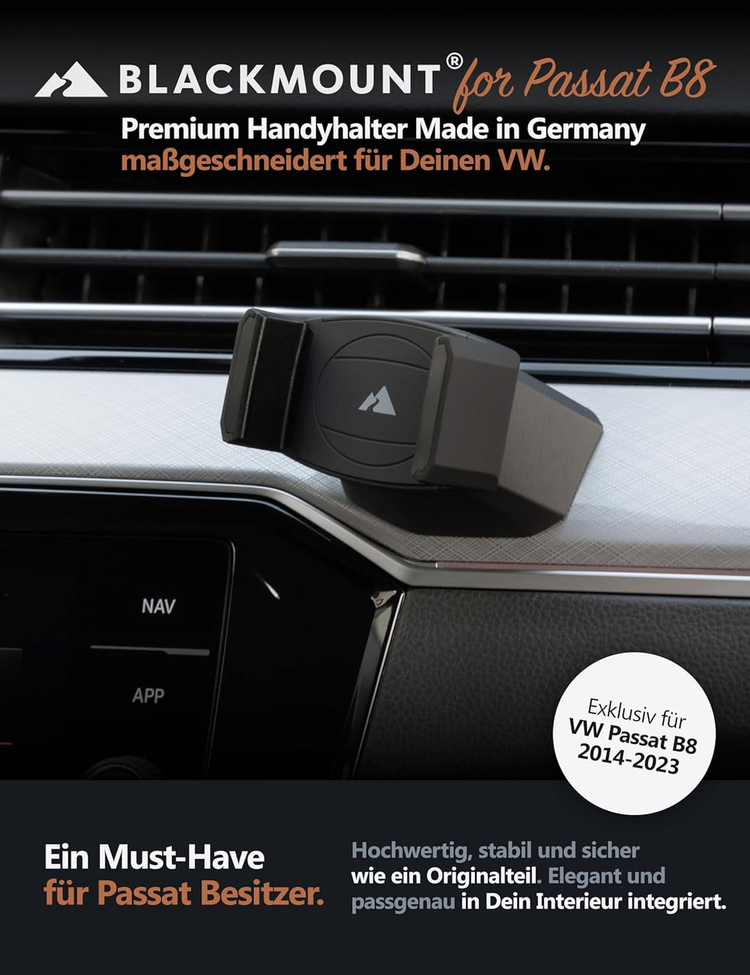 Premium Handyhalterung FÜR VW Passat B8 – Der perfekte Handyhalter speziell für Dein Auto Modell – M