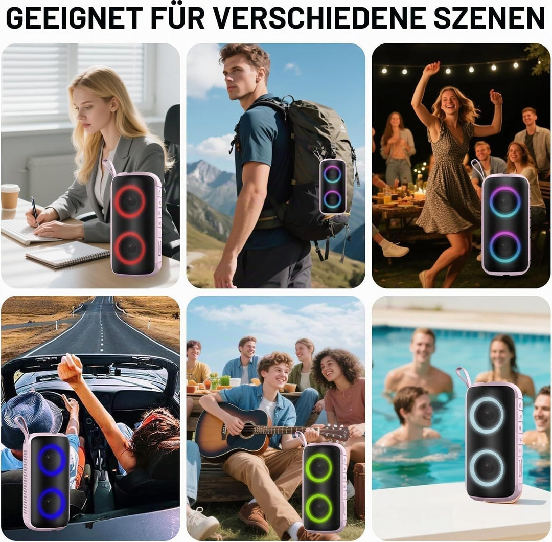 Hupoaf Bluetooth Lautsprecher mit Licht, Neues Musikbox Tragbarer Bluetooth Box mit 52mm Durchmesser