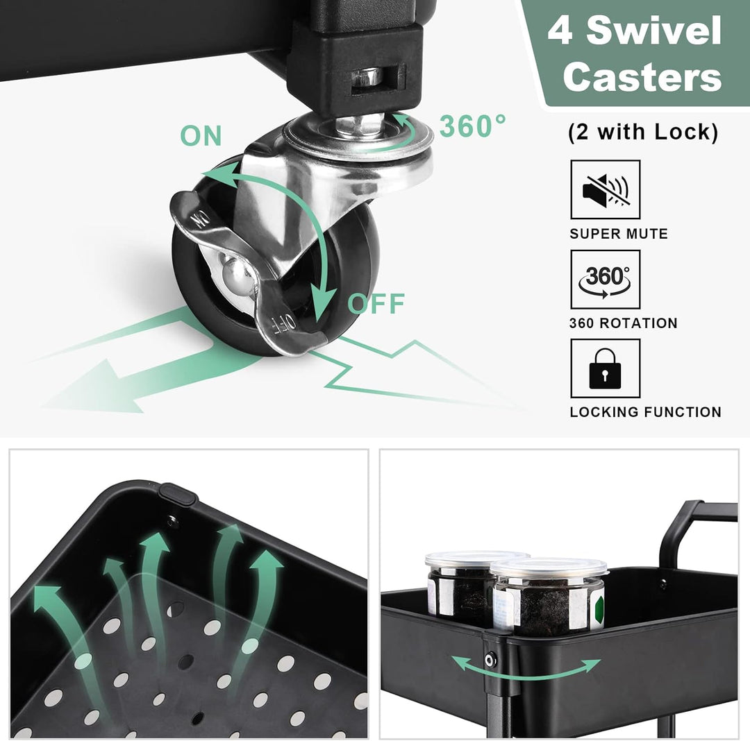 3-Tier Utility Rollwagen, Mobile Utility Aufbewahrungswagen mit DIY Dual Pegboards, Aufbewahrungsreg