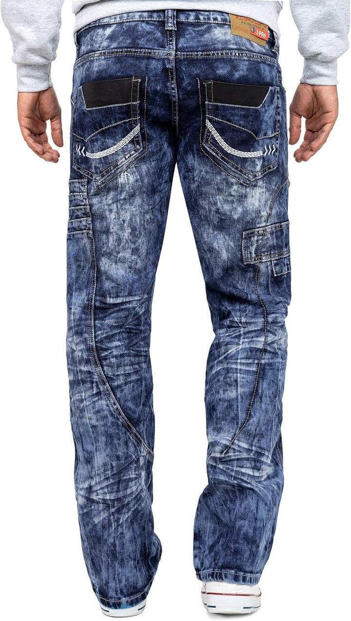KOSMO LUPO Herren Jeans – Extravagante Designer-Jeans mit Patchwork, Nieten & Kontrastnähten – Regul
