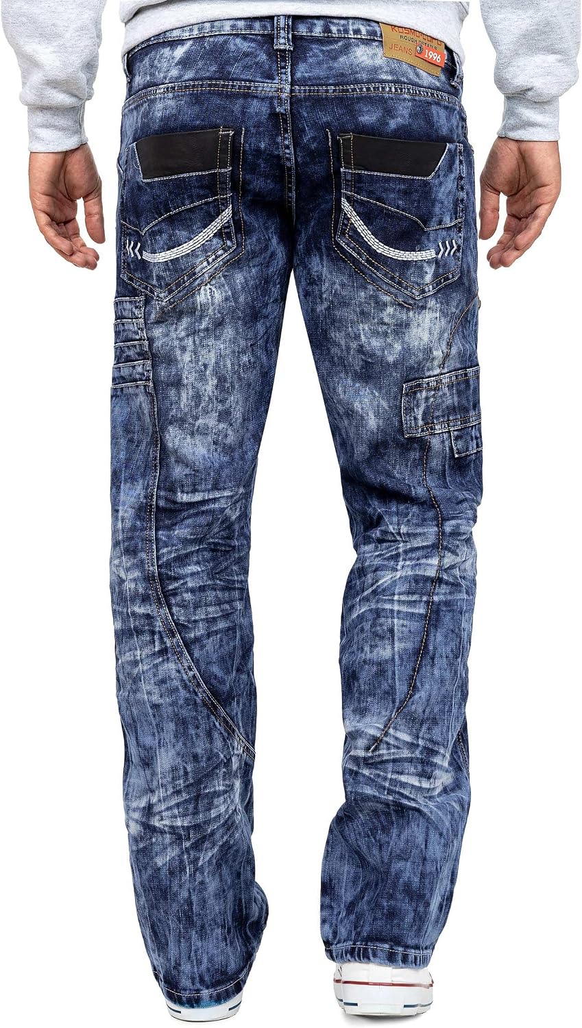 KOSMO LUPO Herren Jeans – Extravagante Designer-Jeans mit Patchwork, Nieten & Kontrastnähten – Regul