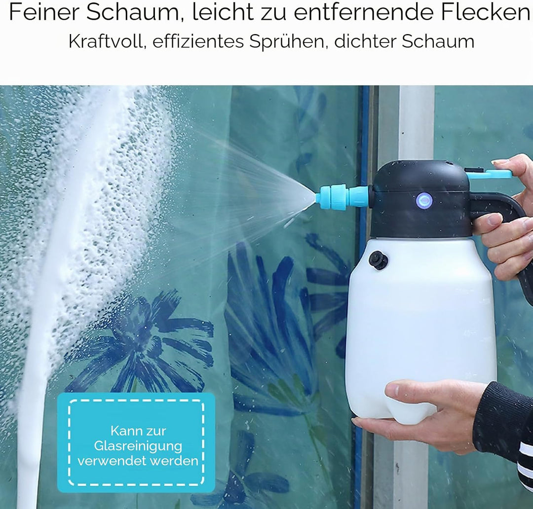 Bewinner 1,8 L Kabelloser Elektrischer Schaumsprüher – Hochdruck PP Sprühflasche für Autowäsche &amp; Ga