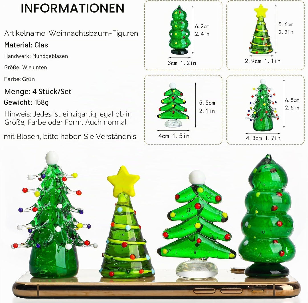 HDCRYSTALGIFTS Weihnachtsbaumfiguren-Set aus geblasenem Glas, Sammlerstück, Kunst, Glasstatue, Urlau