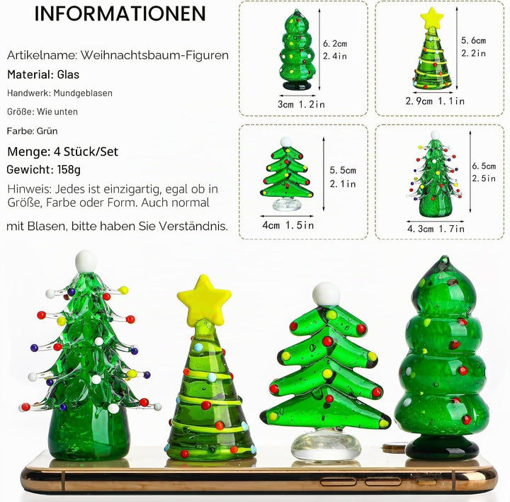 HDCRYSTALGIFTS Weihnachtsbaumfiguren-Set aus geblasenem Glas, Sammlerstück, Kunst, Glasstatue, Urlau