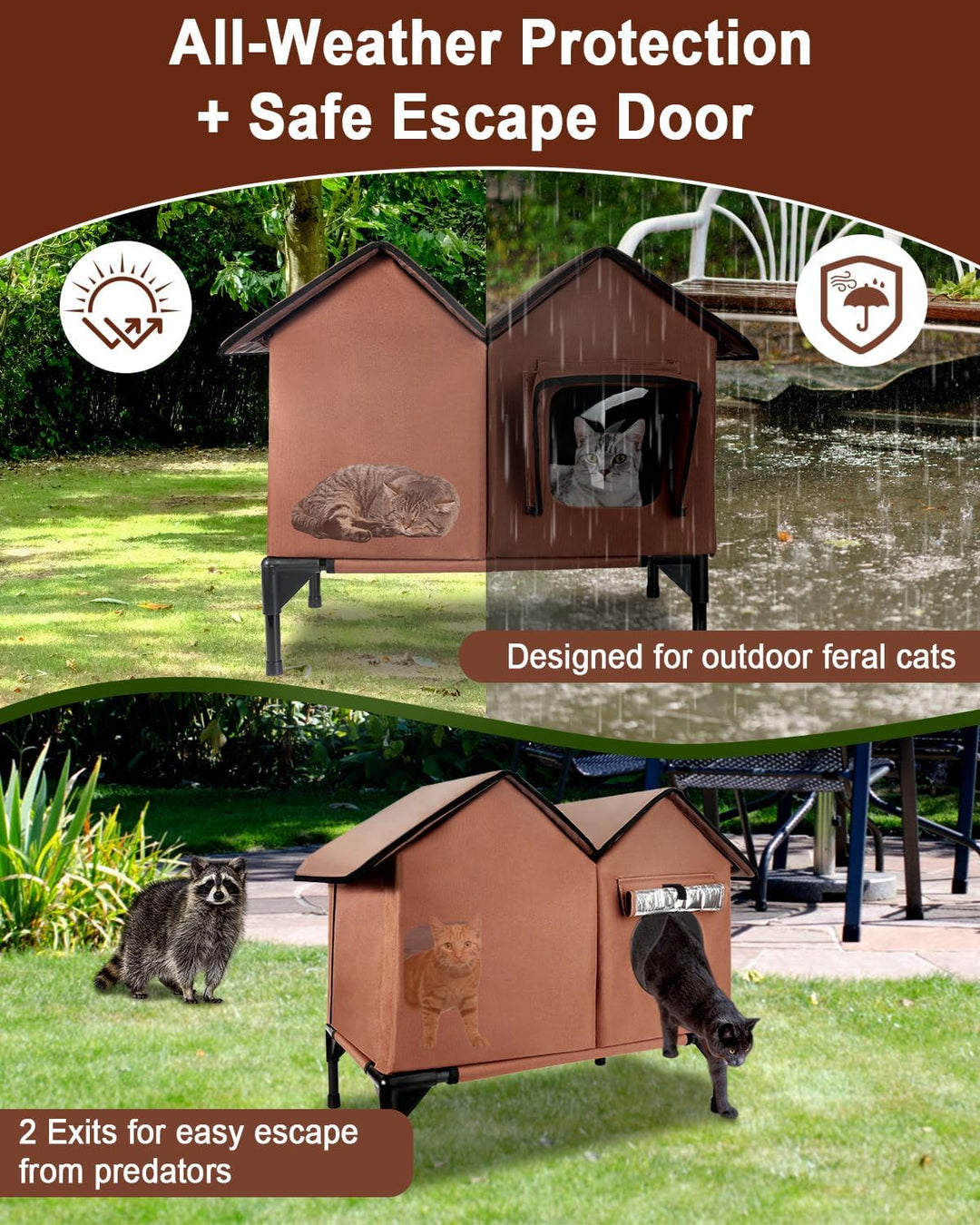 Katzenhaus im Freien, Grosse wasserdichte isolierte Katzenkennel mit erhöhter Basis, Winterhaus für
