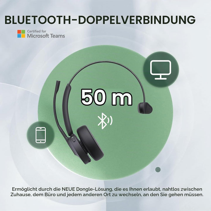 Yealink BH70 Mono Bluetooth Headset mit Mikrofon für Homeoffice, Microsoft Teams Zertifiziertes Blue