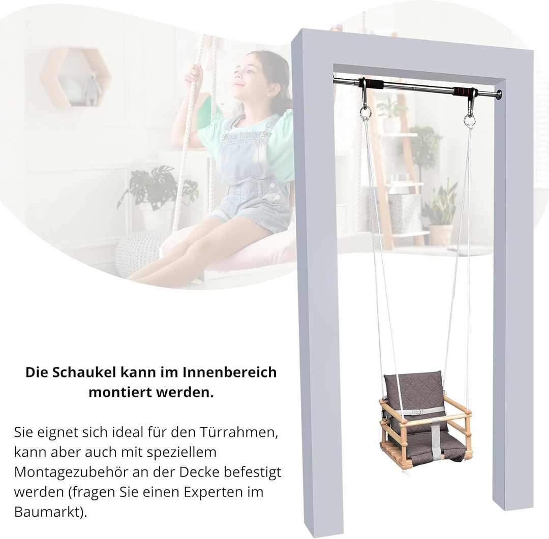 Holz Babyschaukel Kinderschaukel Holz Babywippe Zimmerschaukel Stoff Babysitz Baby Schaukel zum Aufh
