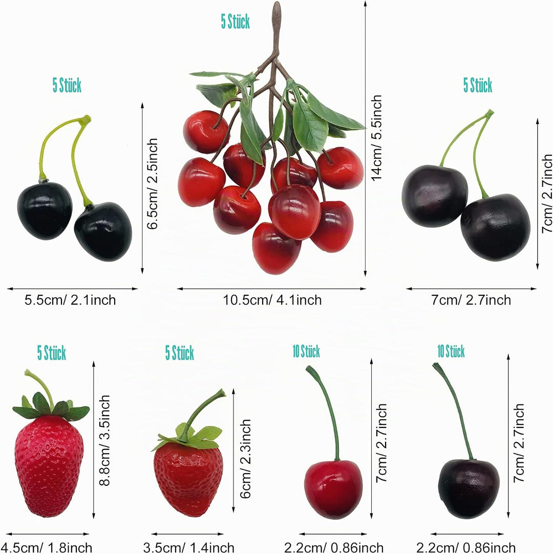 NA Woohome 50 Stück Künstliche Fruch Künstliche Erdbeere Künstliche Kirsche Deko Obst Lebensecht für