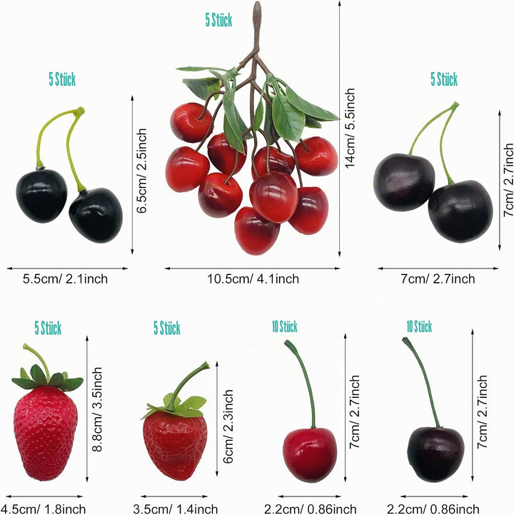 NA Woohome 50 Stück Künstliche Fruch Künstliche Erdbeere Künstliche Kirsche Deko Obst Lebensecht für