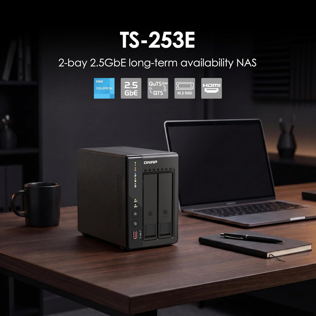 QNAP TS-253E-8G-US 2 Bay Hochleistungs-Desktop-NAS mit Intel Celeron Quad-Core-Prozessor, 8 GB DDR4