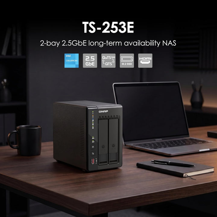 QNAP TS-253E-8G-US 2 Bay Hochleistungs-Desktop-NAS mit Intel Celeron Quad-Core-Prozessor, 8 GB DDR4