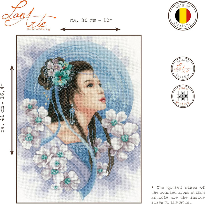 Lanarte Kreuzstichset Asiatische Frau in Blau, Kreuzstichpackung mit Zählmuster, Baumwolle, Mehrfarb