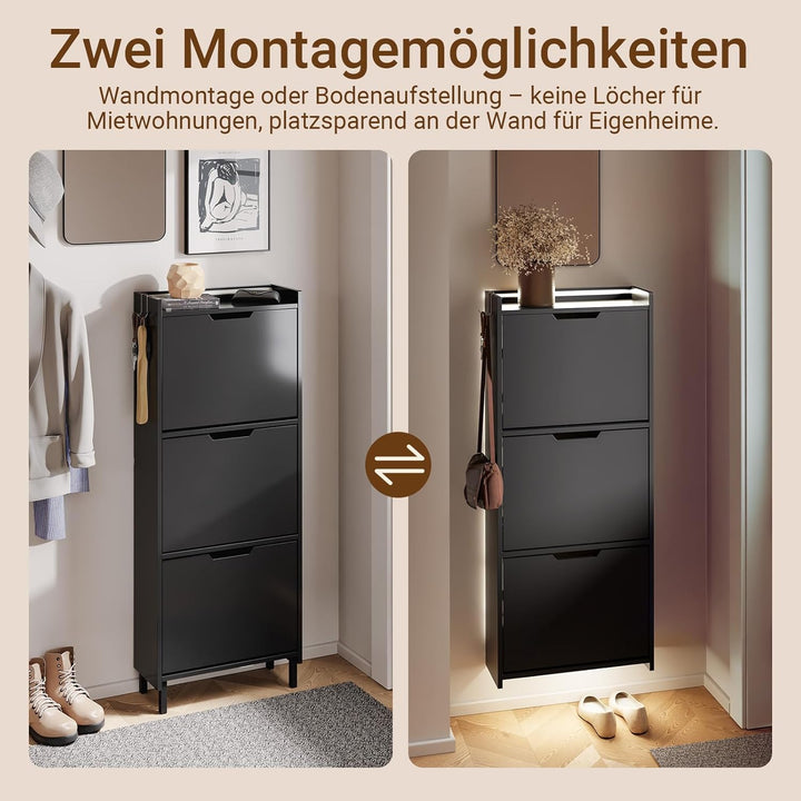 SoBuy Schuhschrank Schmal, Schuhregal, Schuhschrank Hängend mit Sensorlicht und 19 cm Tiefe, für Flu