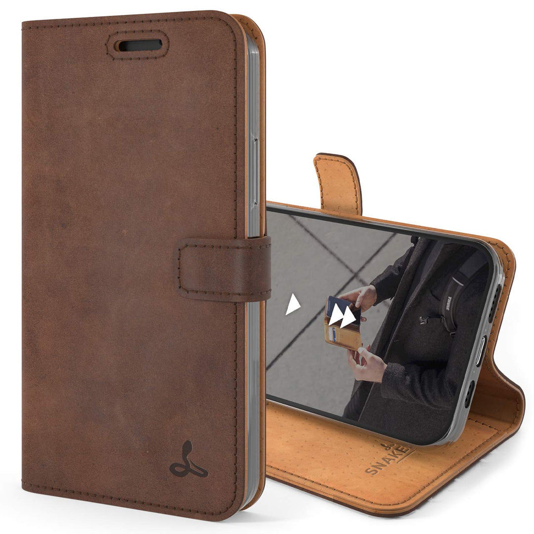Snakehive iPhone 12 Hülle Leder - Stylische Handyhülle mit Kartenhalter & Standfuss - Handyhülle, Sc
