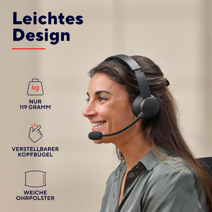 Trust Roha II Kopfhörer Kabellos Bluetooth mit Dual ENC Mikrofon, 85% Recyclingkunststoff, Aufladbar