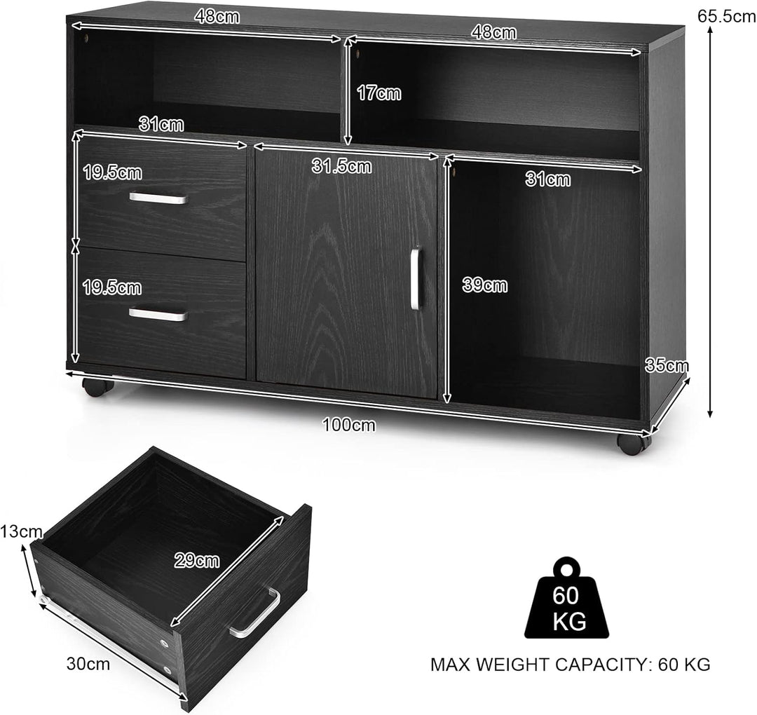 GIANTEX Aktenschrank auf Rollen, Rollcontainer mit Schubladen, mobiler Druckerständer für Home-Offic