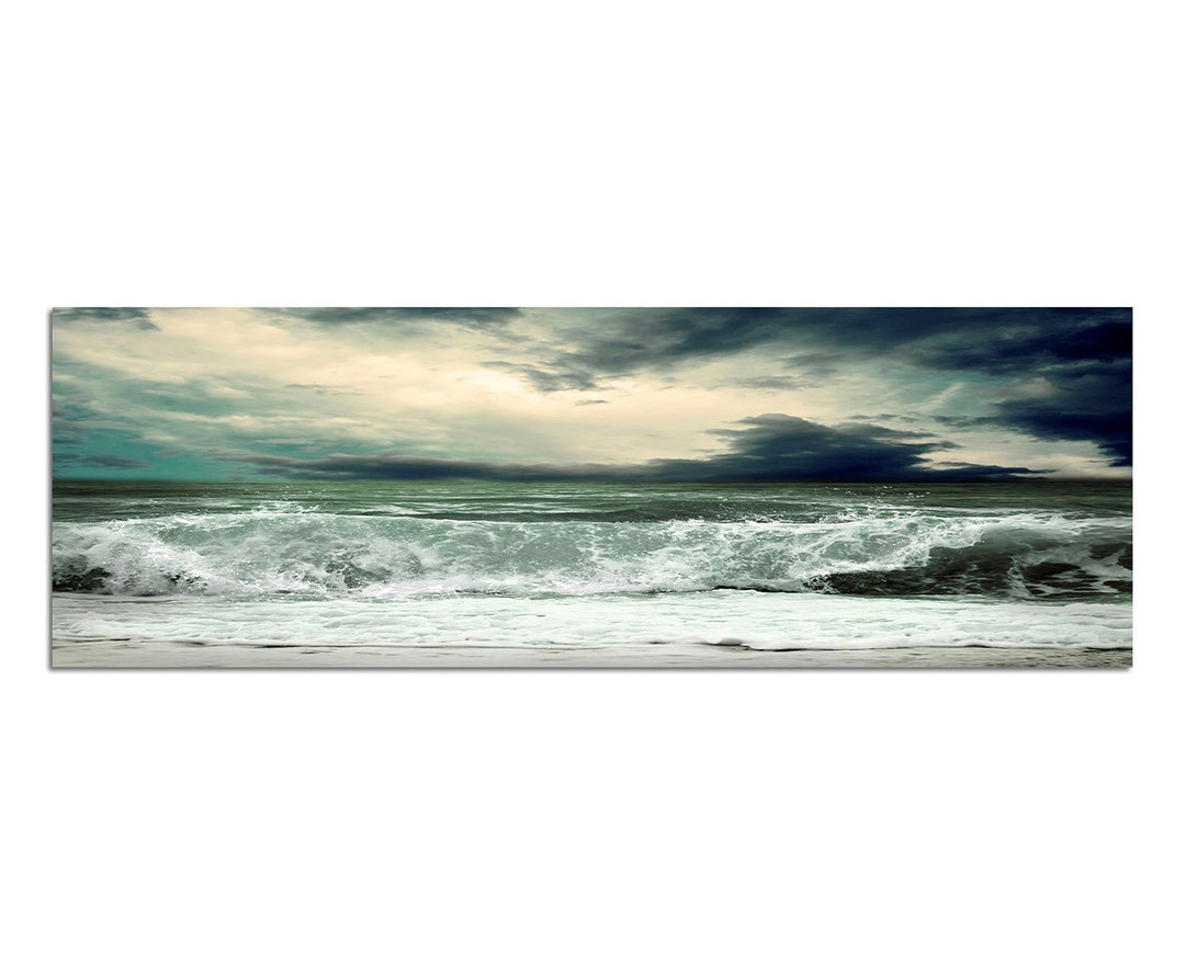 Paul Sinus Art Panoramabild auf Leinwand und Keilrahmen 150x50cm Meer Wellen Sturm Wolkenhimmel