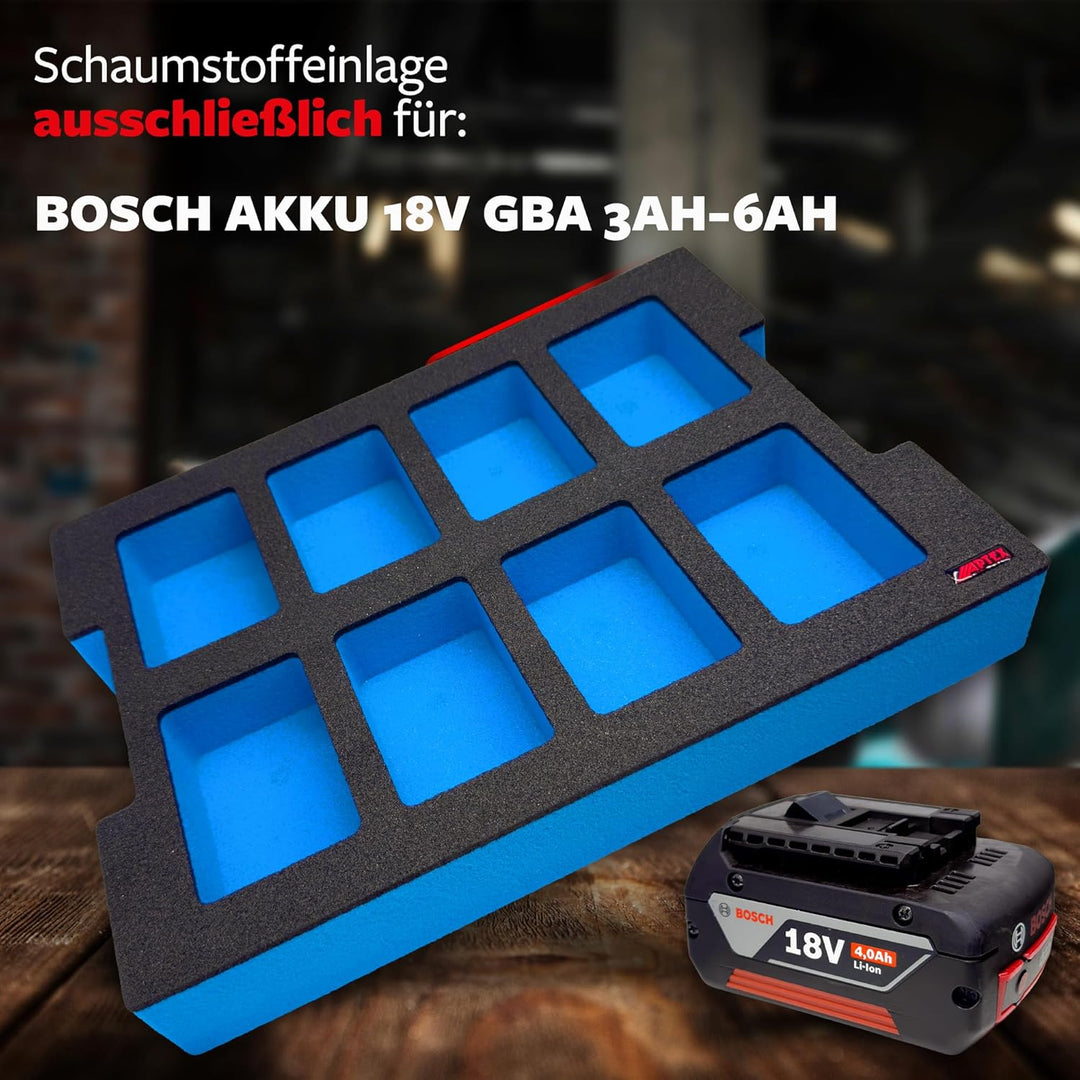 APTEX Schaumeinlage passend für 8x Bosch Akkus GBA 18V (kein ProCore) für L-Boxx 102 G4, 136 G4, LB4